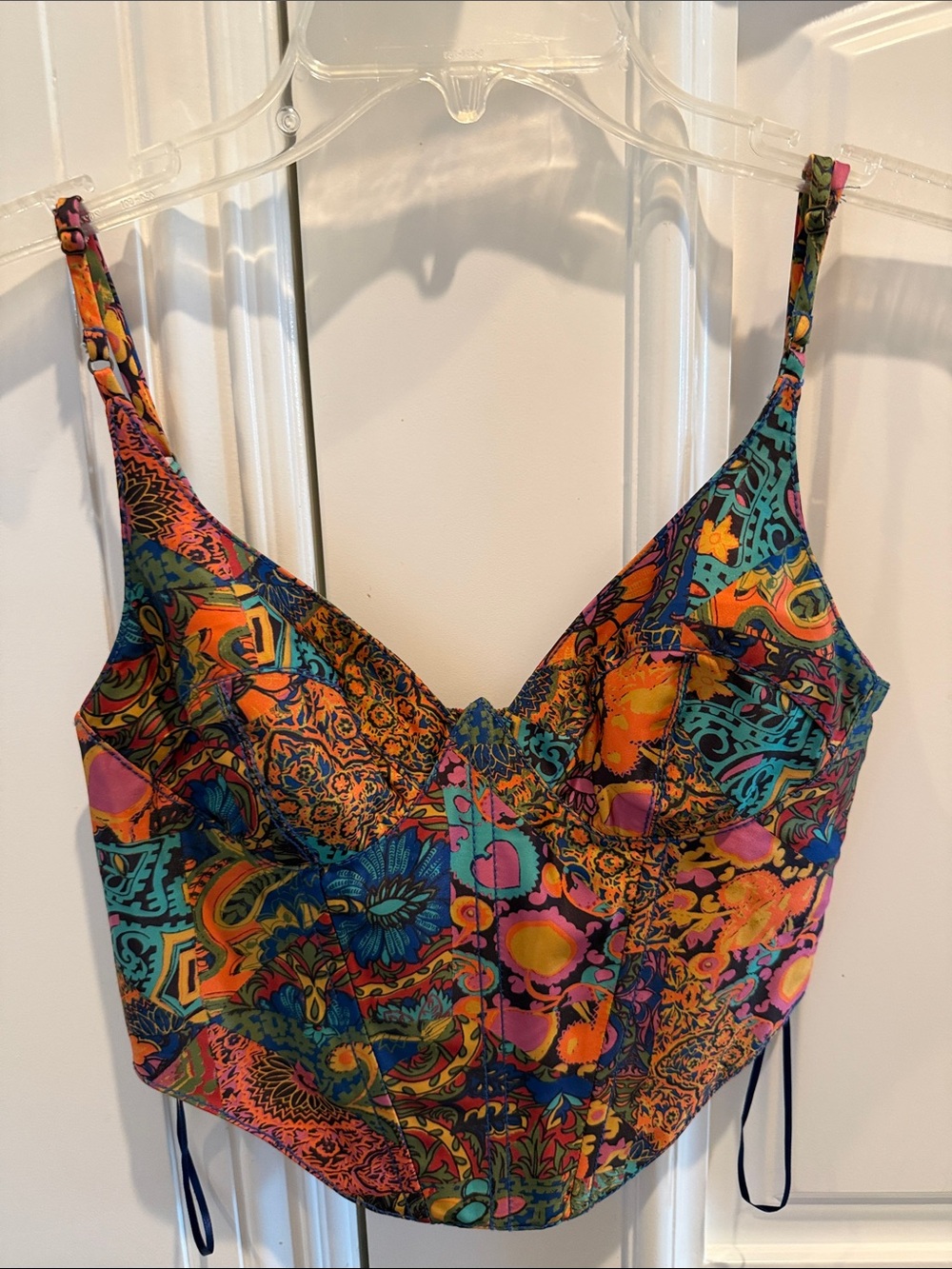 Urban Outfitters Multicolor Paisley Bustier Cami — Orange, Teal, Purple, Pink